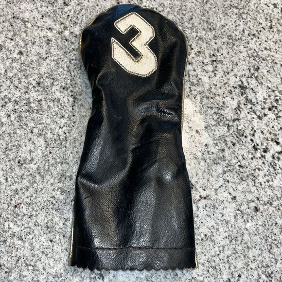 Vintage iliac Jan craig “style” 3 top head cover retro golf fans Brown Gold Trim - Picture 1 of 3